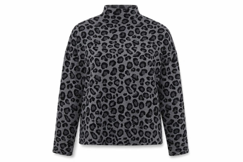Tahari Womens Grey Leopard Print Mock Neck Jumper XL