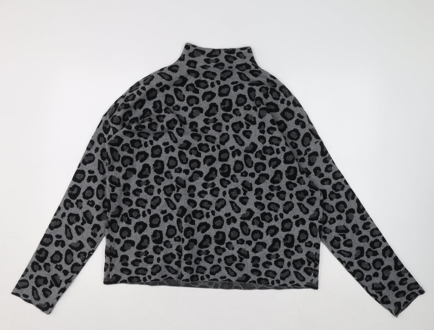 Tahari Womens Grey Leopard Print Mock Neck Jumper XL