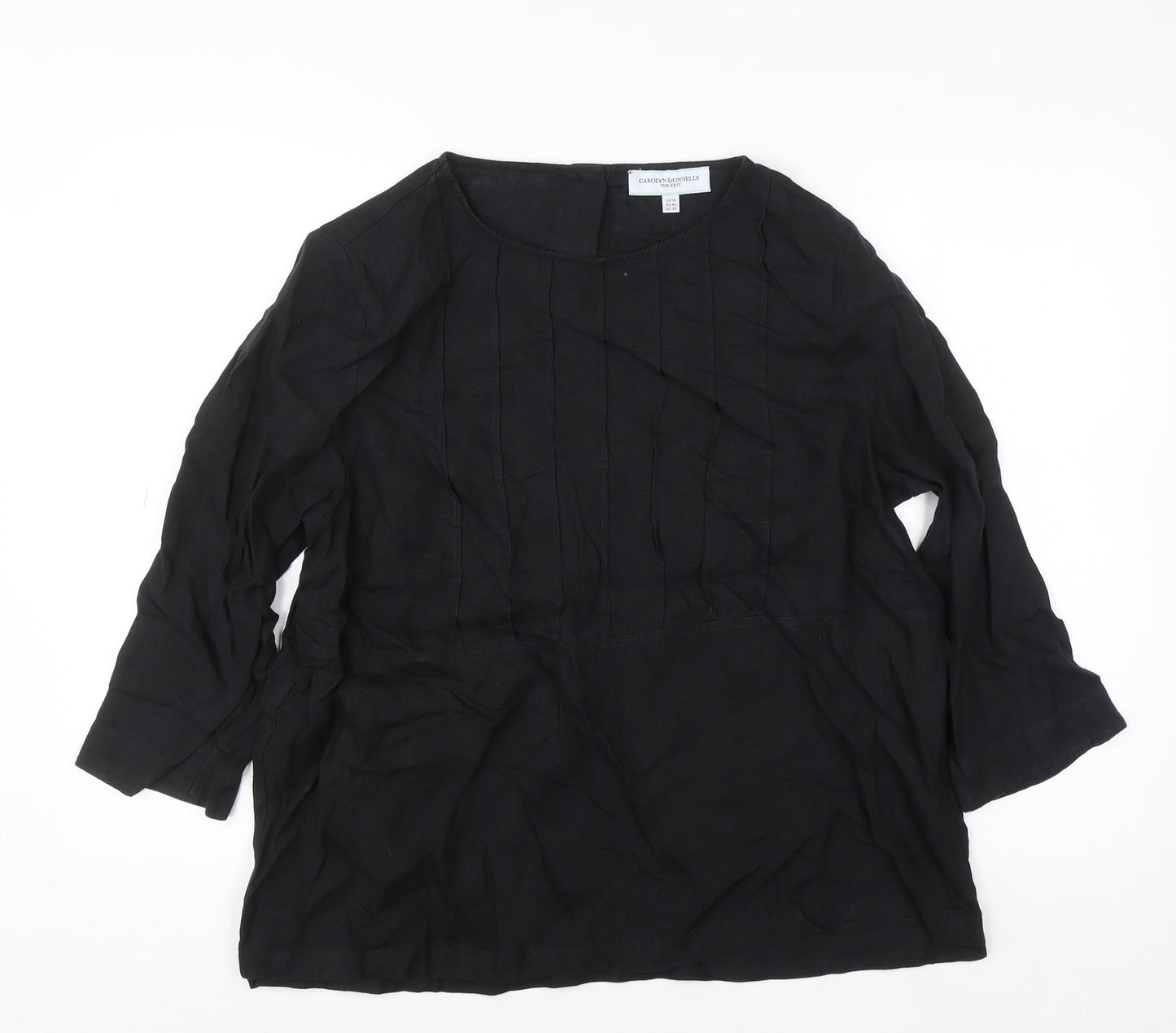 Carolyn Donnelly Black Linen Tunic Blouse UK 14 Women’s 3/4 Sleeve