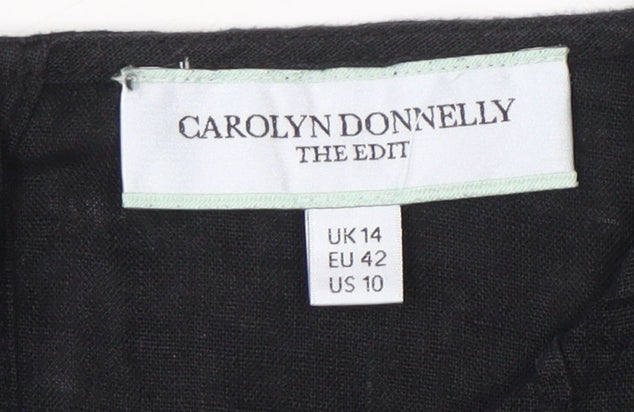 Carolyn Donnelly Black Linen Tunic Blouse UK 14 Women’s 3/4 Sleeve