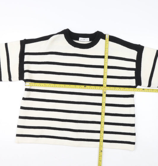 Gallery Women’s Black Ivory Striped Pullover Jumper Size L