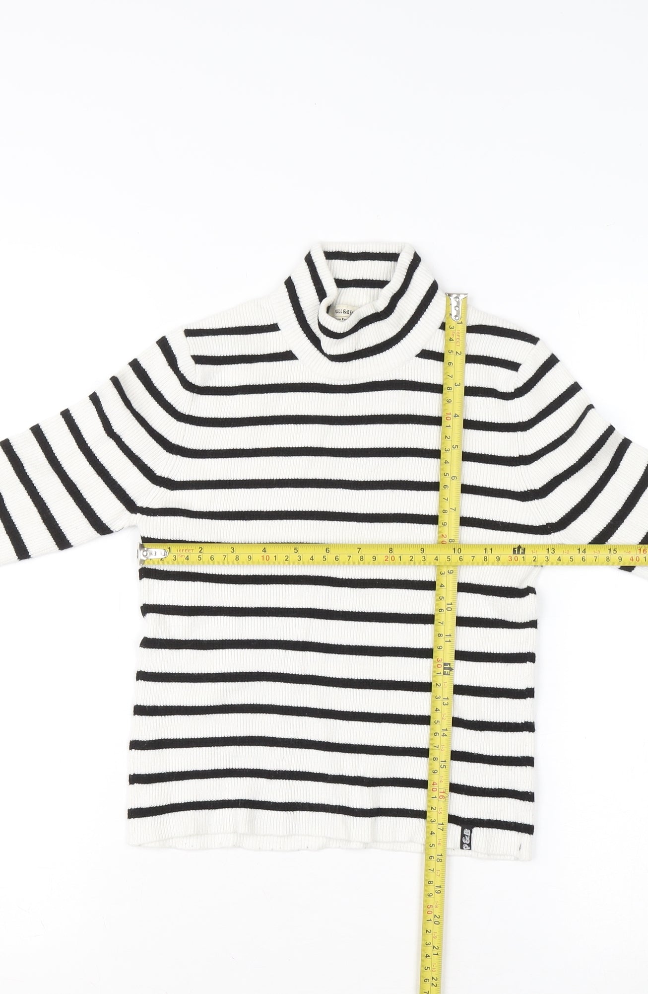 Pull&Bear Women's White Black Striped Roll Neck Jumper Size 14