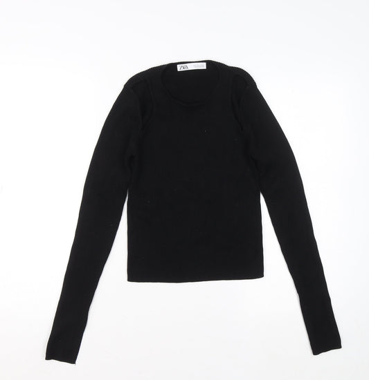 Zara Womens Black Slim Fit Knit Pullover Jumper Size 12