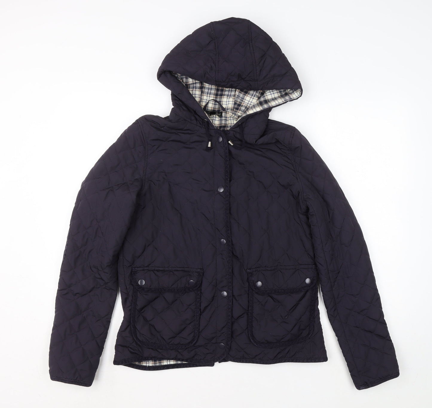 Topshop Women’s Blue Quilted Hooded Jacket Size 12 Polyester Mid-Length