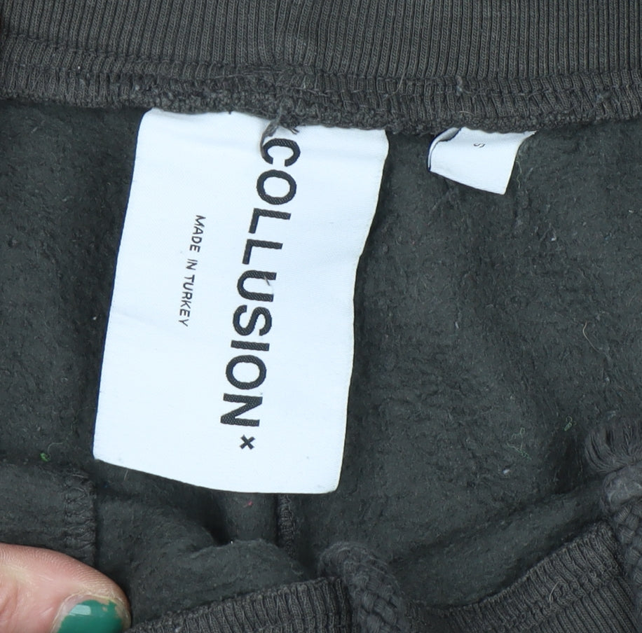 COLLUSION Men's Black Fleece Jogger Sweatpants Size S Regular Fit