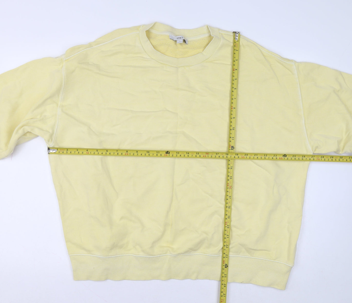 Marks and Spencer Women's Yellow Cotton Crew Neck Pullover Jumper Size L