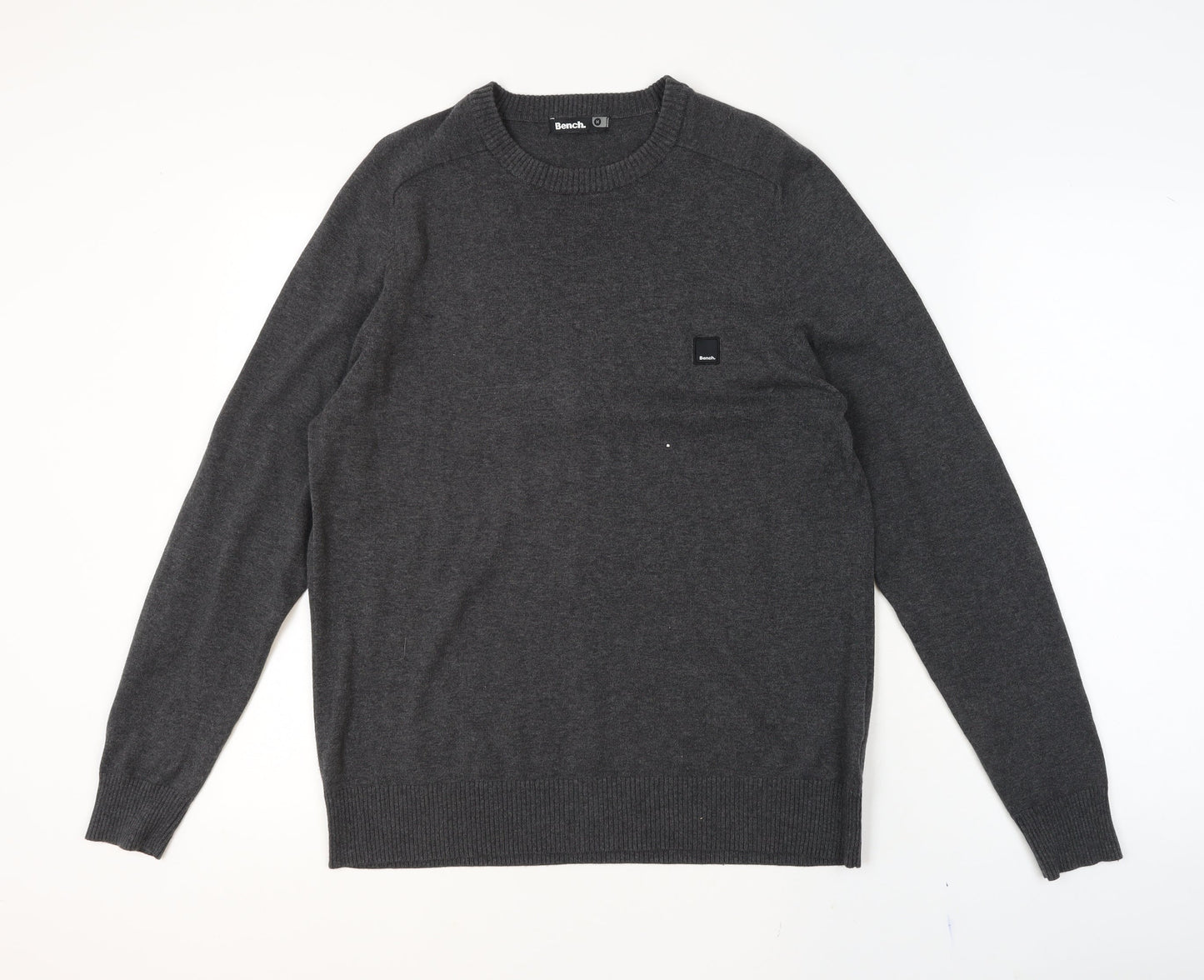 Bench Mens Grey Cotton Crew Neck Jumper Size M Classic Knit