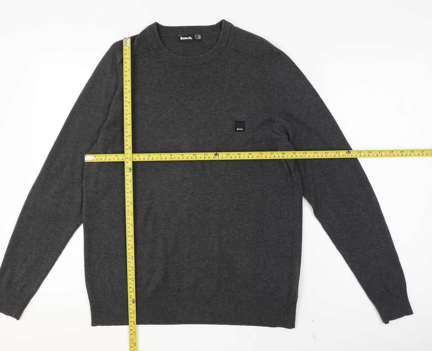 Bench Mens Grey Cotton Crew Neck Jumper Size M Classic Knit