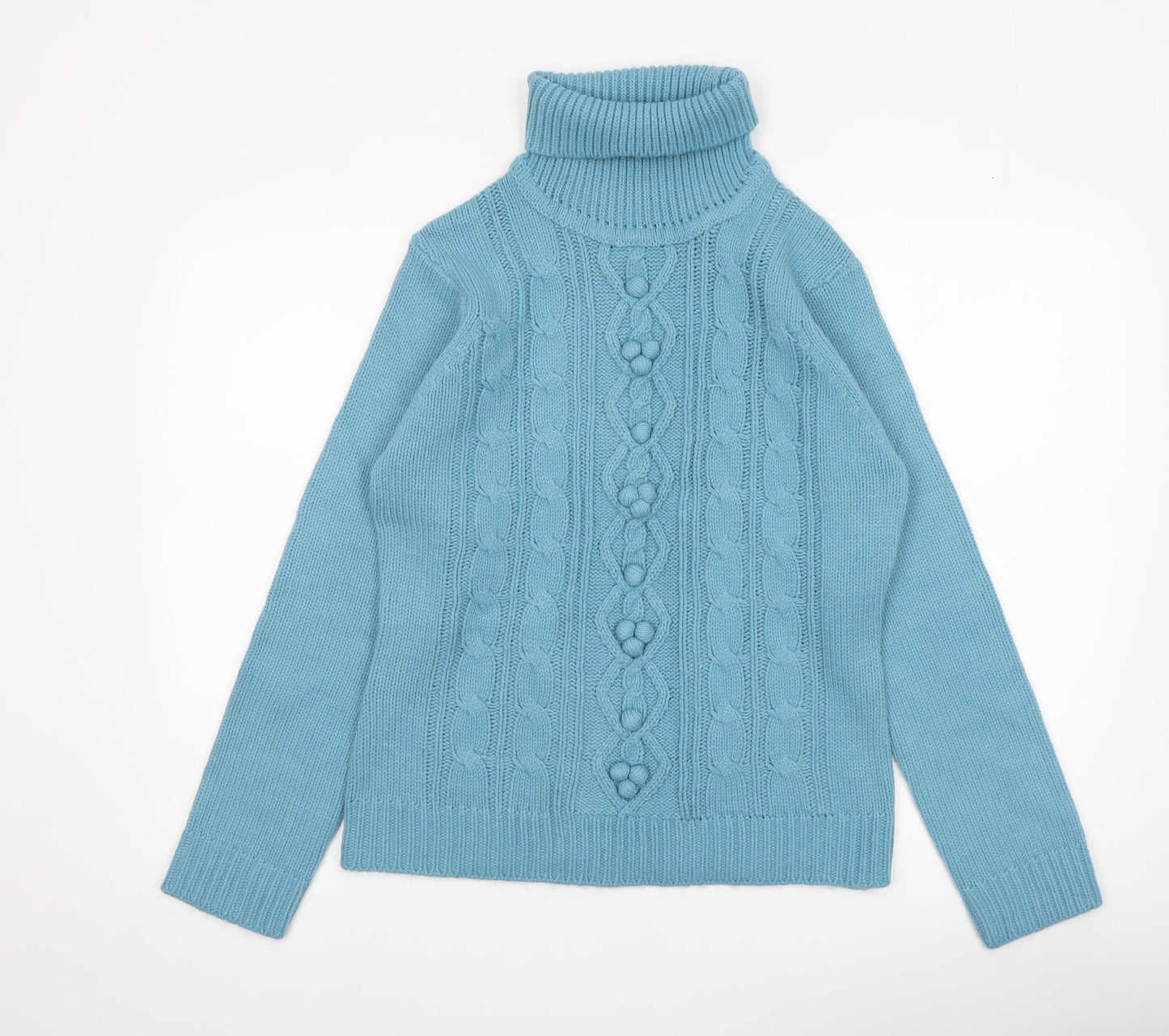Armand Thiery Women’s Blue Roll Neck Cable Knit Acrylic Jumper L