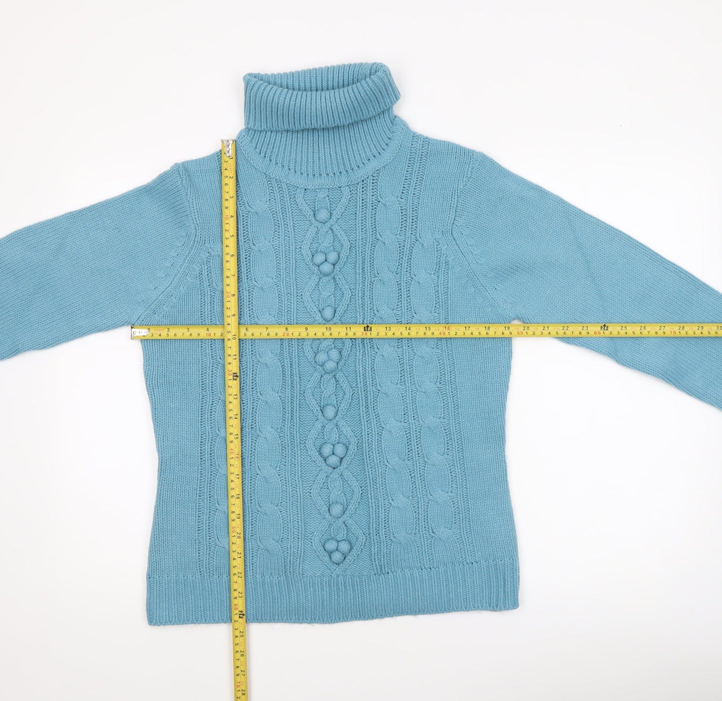 Armand Thiery Women’s Blue Roll Neck Cable Knit Acrylic Jumper L