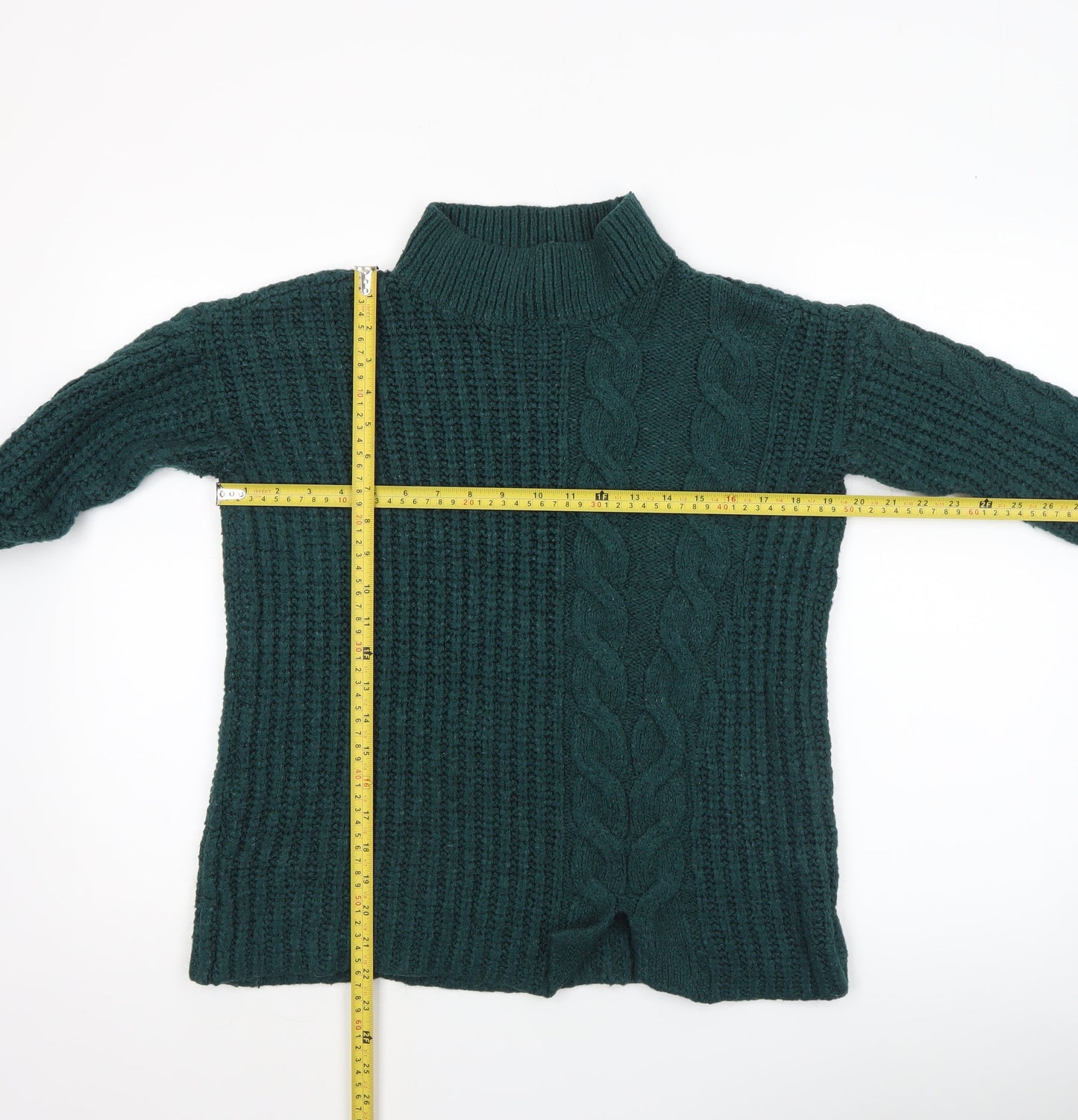 A Pea in the Pod Womens Green Cable-Knit Mock Neck Jumper Size S