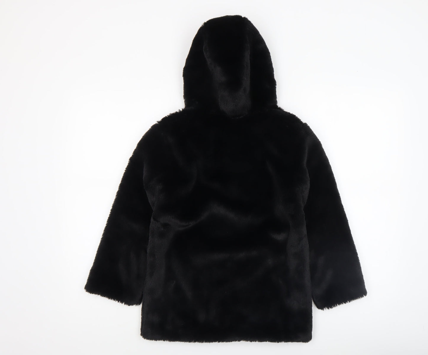 Dunnes Stores Girls Black Faux Fur Hooded Zip Coat 7-8 Years