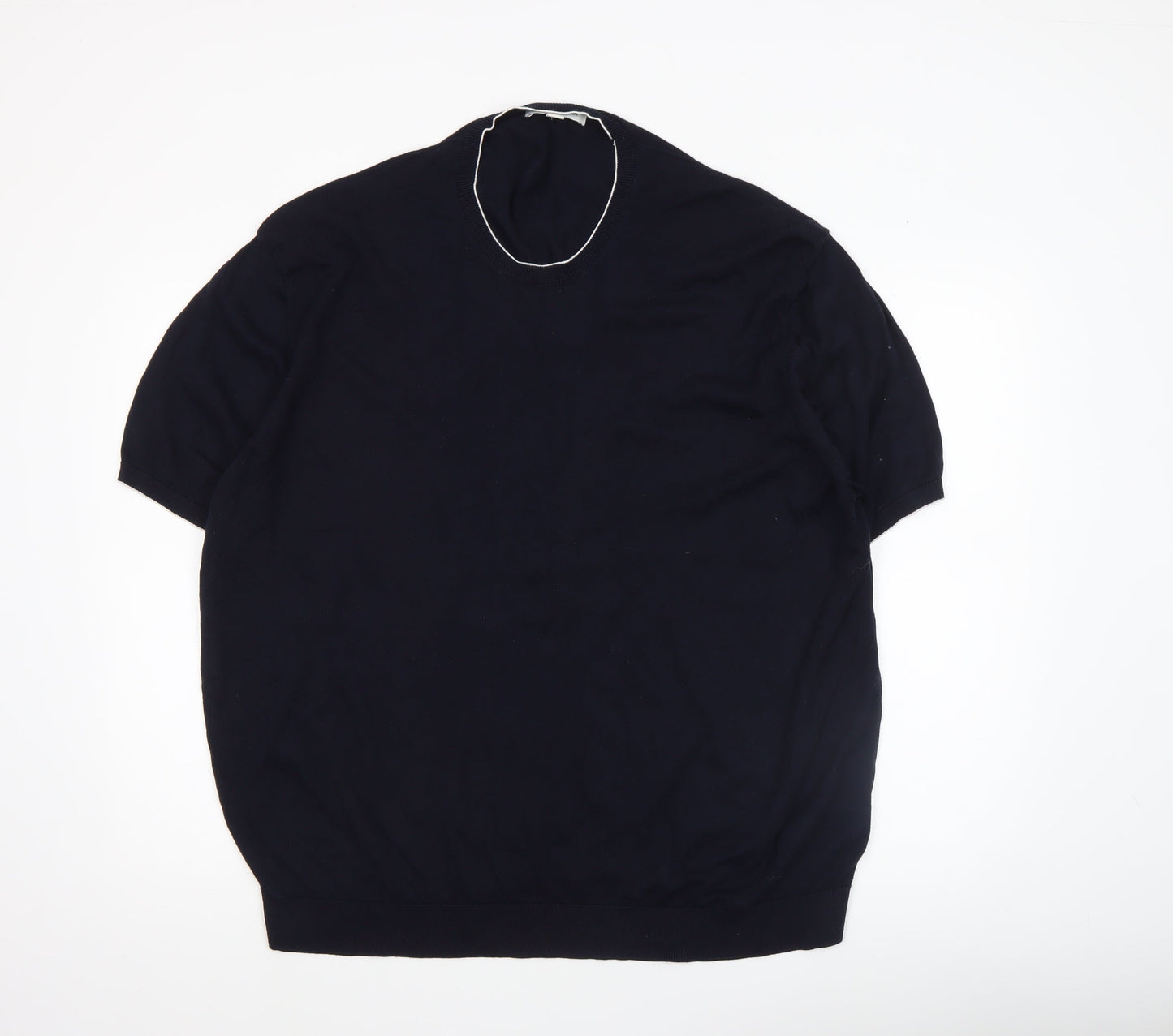 Marks and Spencer Men’s Blue 3XL Short Sleeve Cotton Blend Jumper