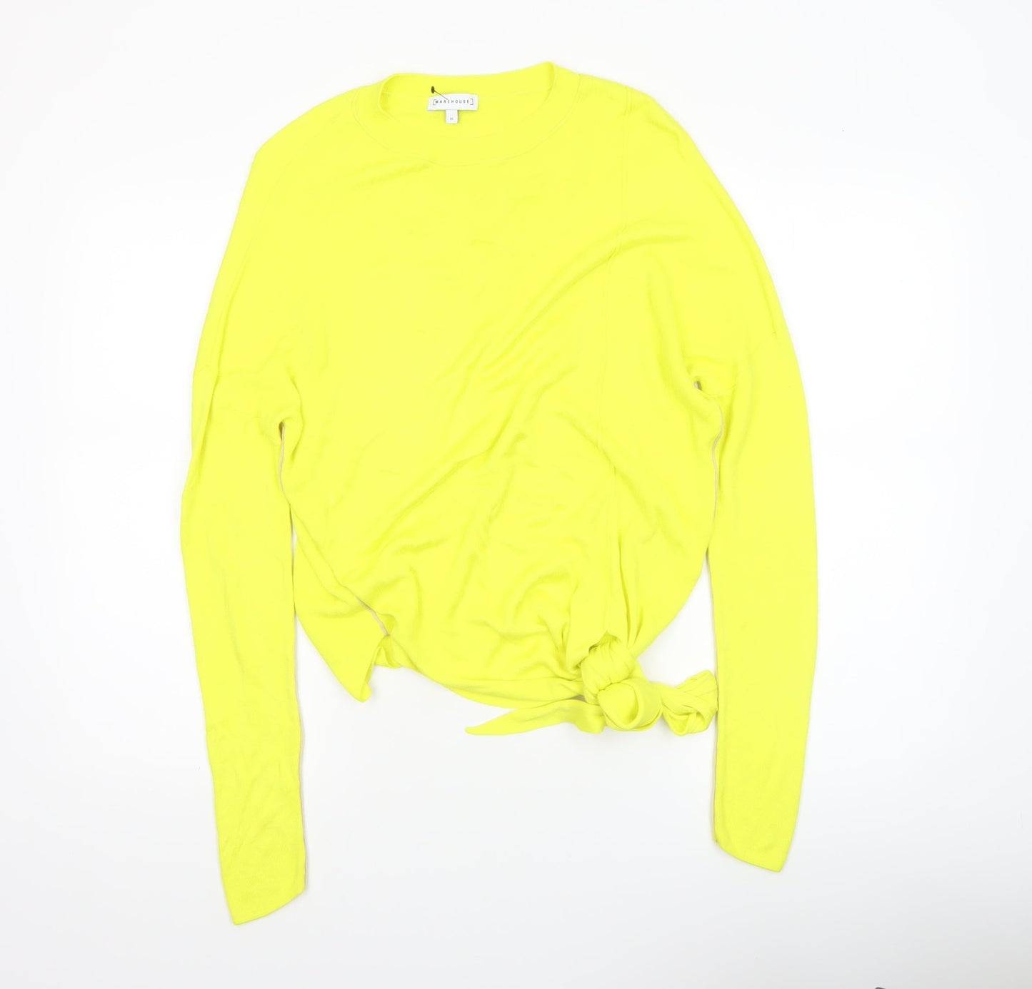 Warehouse Women Yellow Size 10 Tie Front Jumper Long Sleeve Viscose Knit