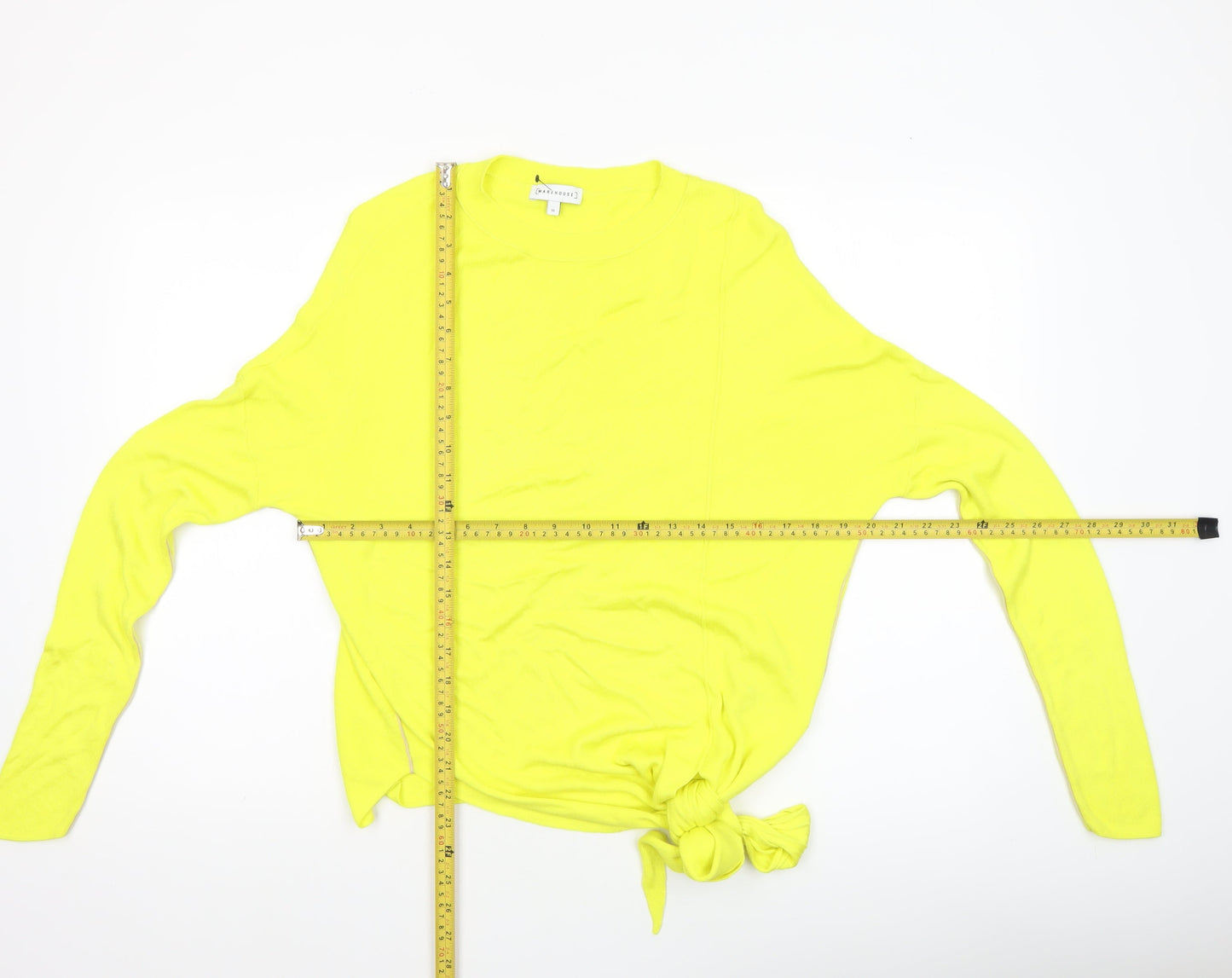 Warehouse Women Yellow Size 10 Tie Front Jumper Long Sleeve Viscose Knit