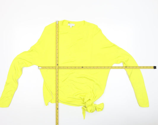 Warehouse Women Yellow Size 10 Tie Front Jumper Long Sleeve Viscose Knit