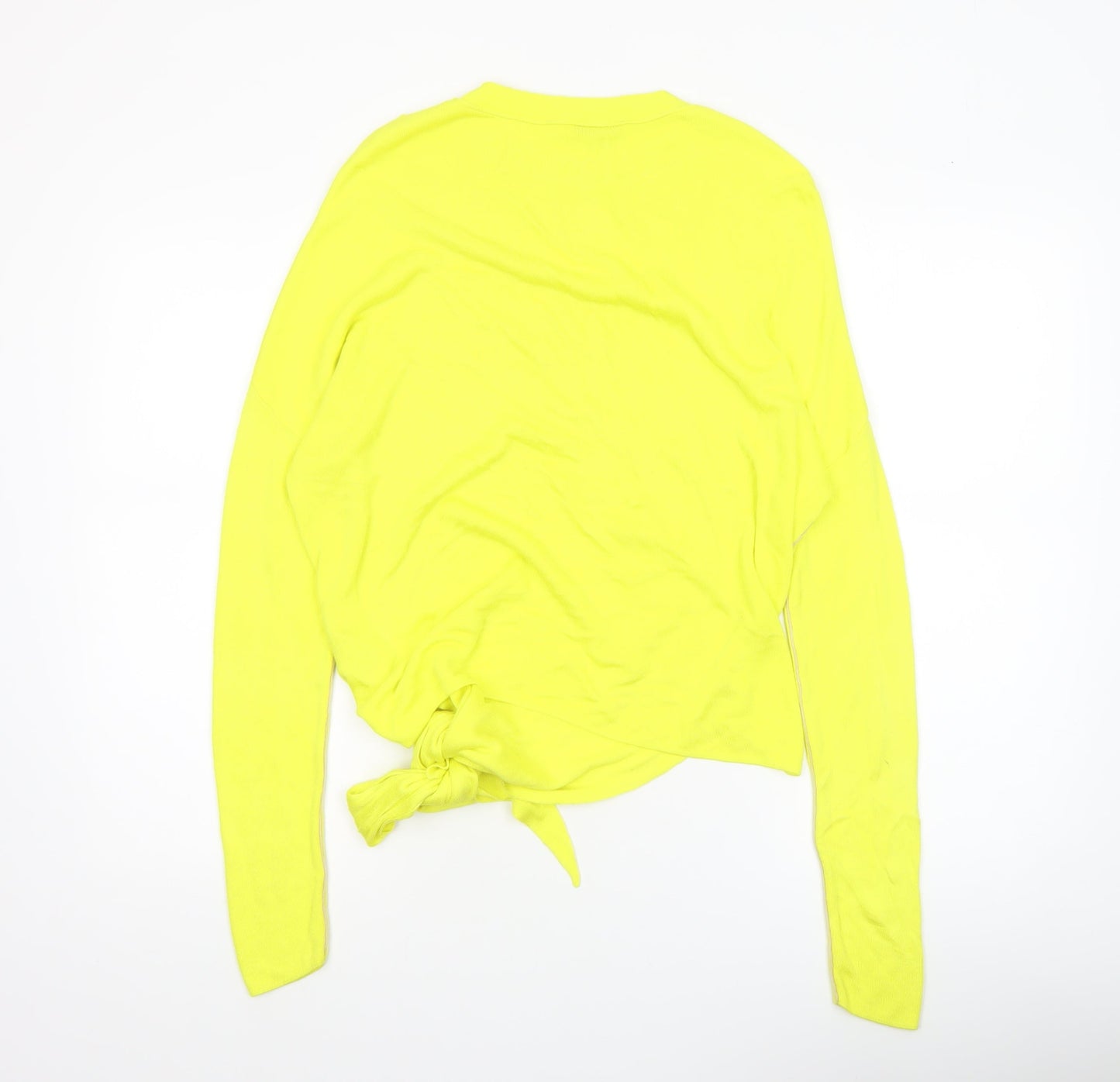 Warehouse Women Yellow Size 10 Tie Front Jumper Long Sleeve Viscose Knit