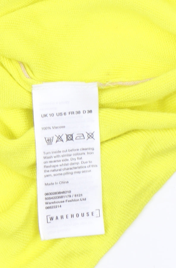 Warehouse Women Yellow Size 10 Tie Front Jumper Long Sleeve Viscose Knit