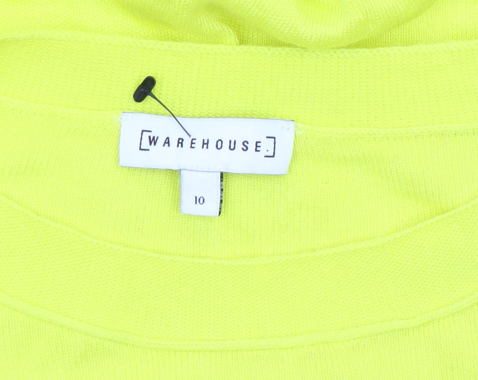 Warehouse Women Yellow Size 10 Tie Front Jumper Long Sleeve Viscose Knit