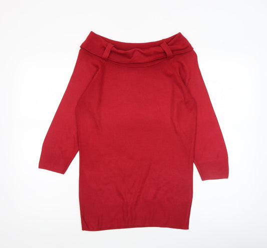 Marks and Spencer Women’s Red Boat Neck 3/4 Sleeve Acrylic Jumper Size 12