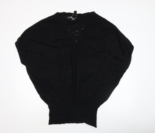 MNG Collection Womens Black V-Neck Knit Pullover Jumper Size 12