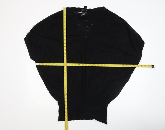 MNG Collection Womens Black V-Neck Knit Pullover Jumper Size 12