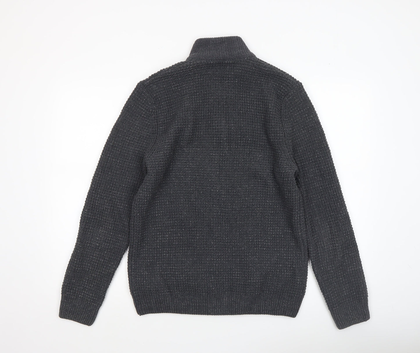 Next Men’s Grey Waffle-Knit 1/2 Zip Mock Neck Jumper - Size M