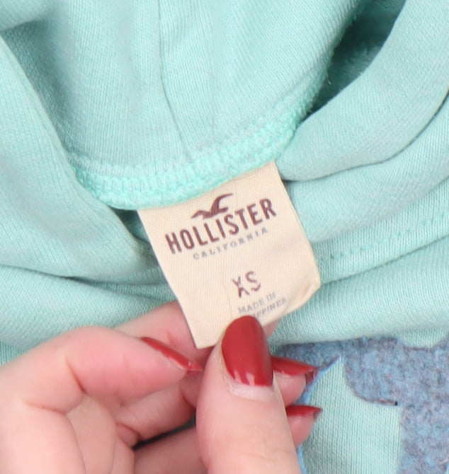 Hollister Womens Mint Green XS Pullover Hoodie with Logo Print