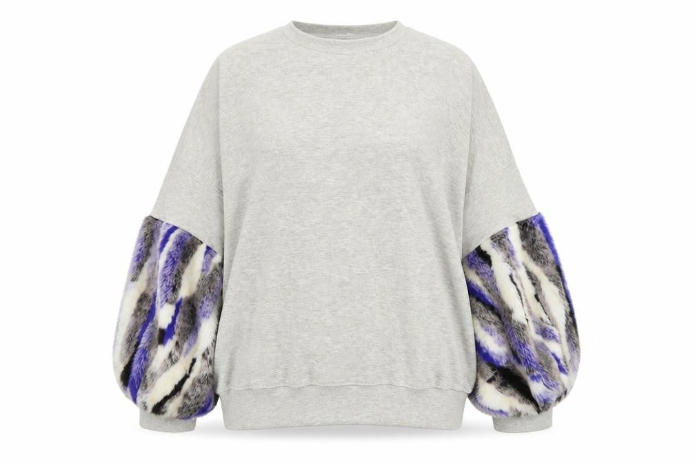ZARA Womens Grey Faux Fur Sleeve Sweatshirt Size M Relaxed Fit