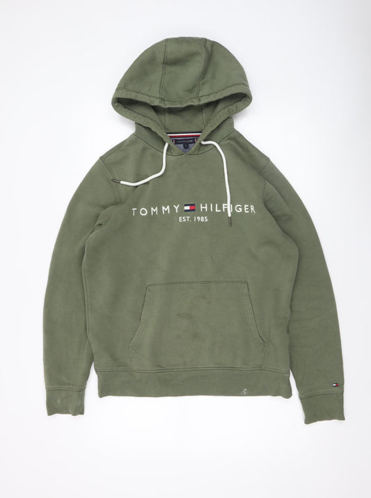 Tommy Hilfiger Men's Green Pullover Hoodie Size M Graphic Fleece