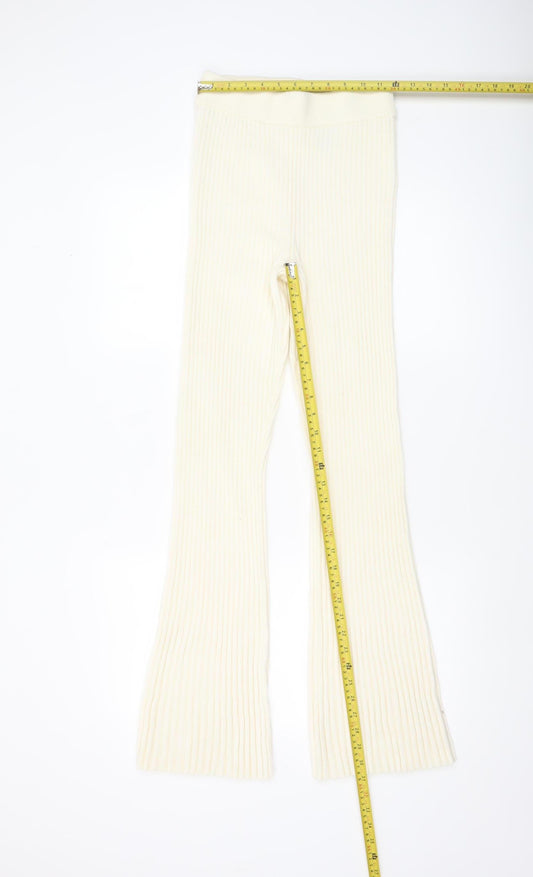 H&M Women’s Ivory Ribbed Knit Flared Trousers Size S
