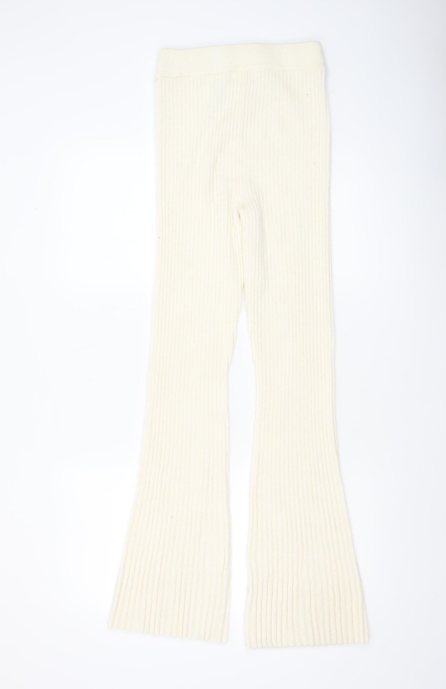 H&M Women’s Ivory Ribbed Knit Flared Trousers Size S