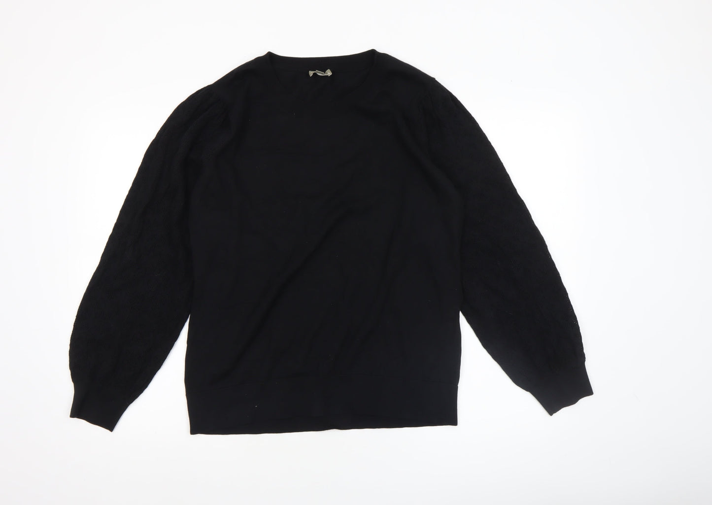 Patra Womens Black Cotton Crew Neck Long Sleeve Pullover Jumper Size L