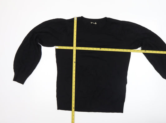 Patra Womens Black Cotton Crew Neck Long Sleeve Pullover Jumper Size L