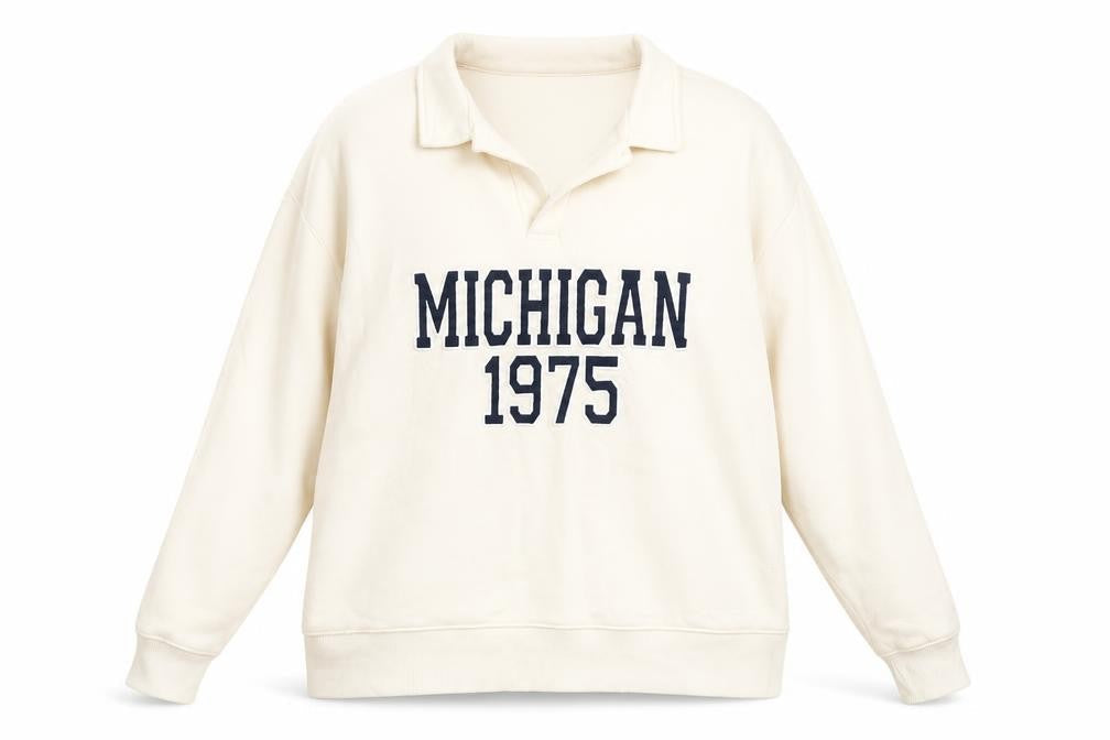 Zara Women Beige Michigan 1975 Pullover Sweatshirt L Cotton Blend