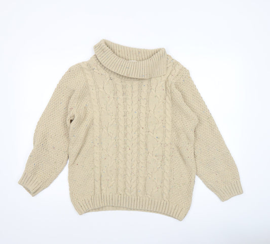 Country Rose Womens Beige Roll Neck Cable Knit Jumper Size S