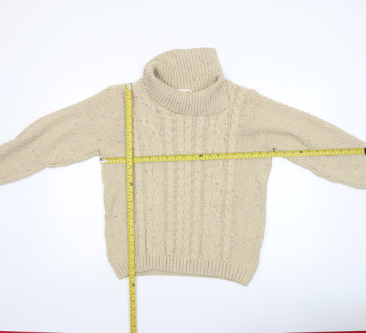 Country Rose Womens Beige Roll Neck Cable Knit Jumper Size S