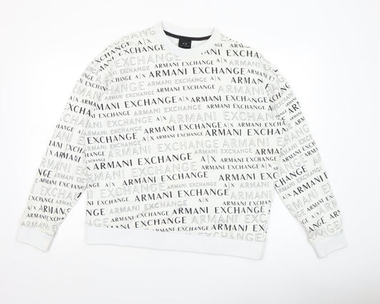 Armani Exchange Men's White Logo Print Sweatshirt M Regular Fit