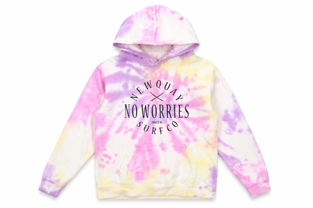 Front view of Just Hoods girls’ multicoloured tie-dye pullover hoodie 12-13 years