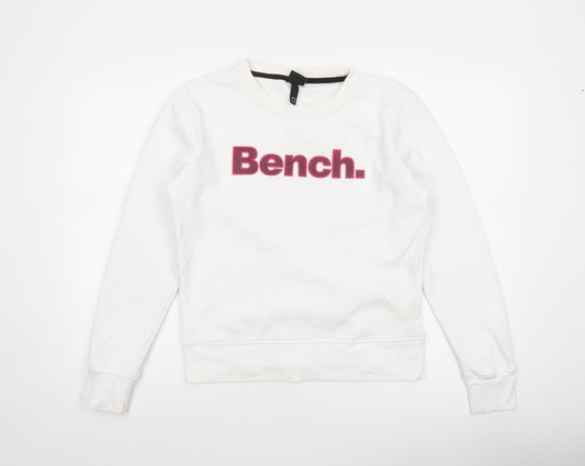 Bench Women White Crew Neck Pullover Sweatshirt UK 12 M
