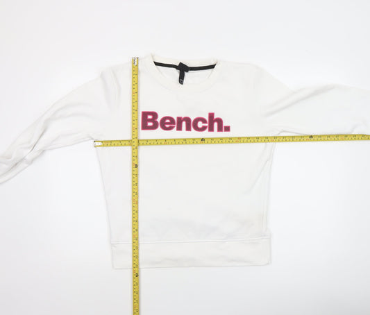 Bench Women White Crew Neck Pullover Sweatshirt UK 12 M