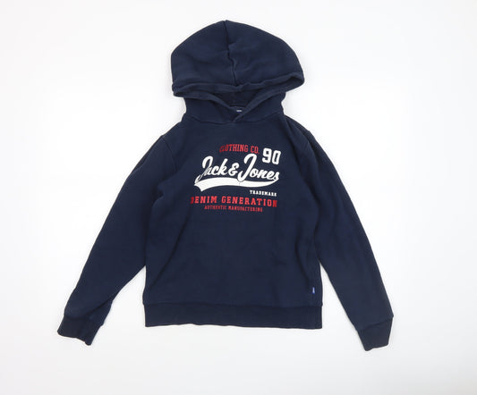 Jack & Jones Boys Navy Pullover Hoodie 12 Years Cotton Blend Graphic Print