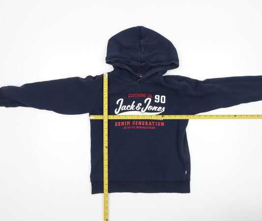 Jack & Jones Boys Navy Pullover Hoodie 12 Years Cotton Blend Graphic Print