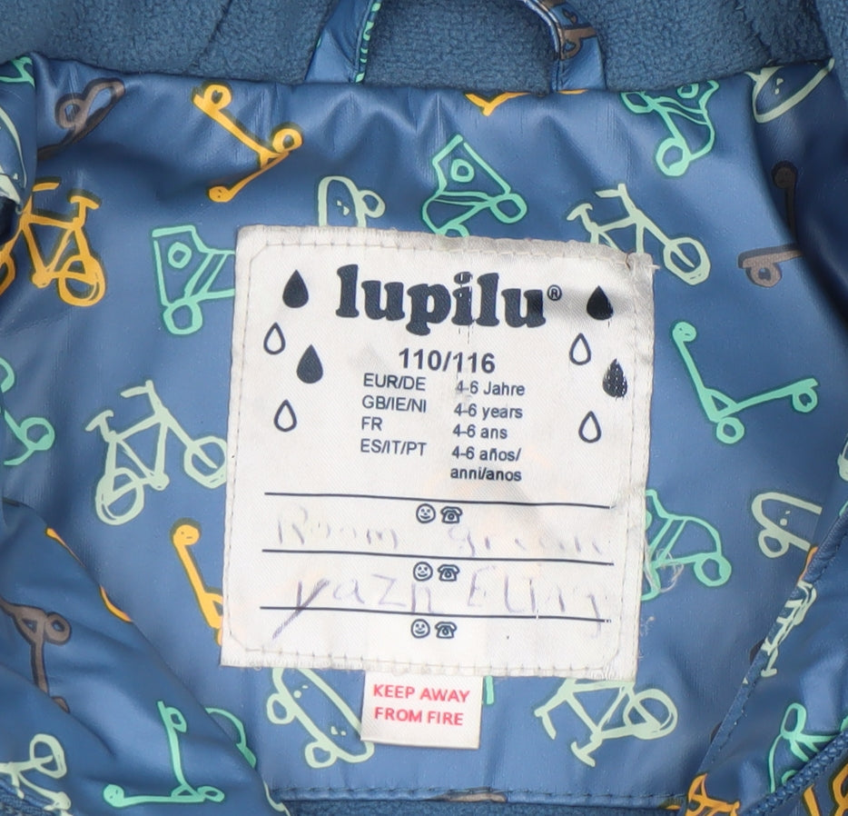 Lupilu Boys Blue Waterproof Hooded Rain Coat 4-6 Years Reflective Lined Jacket