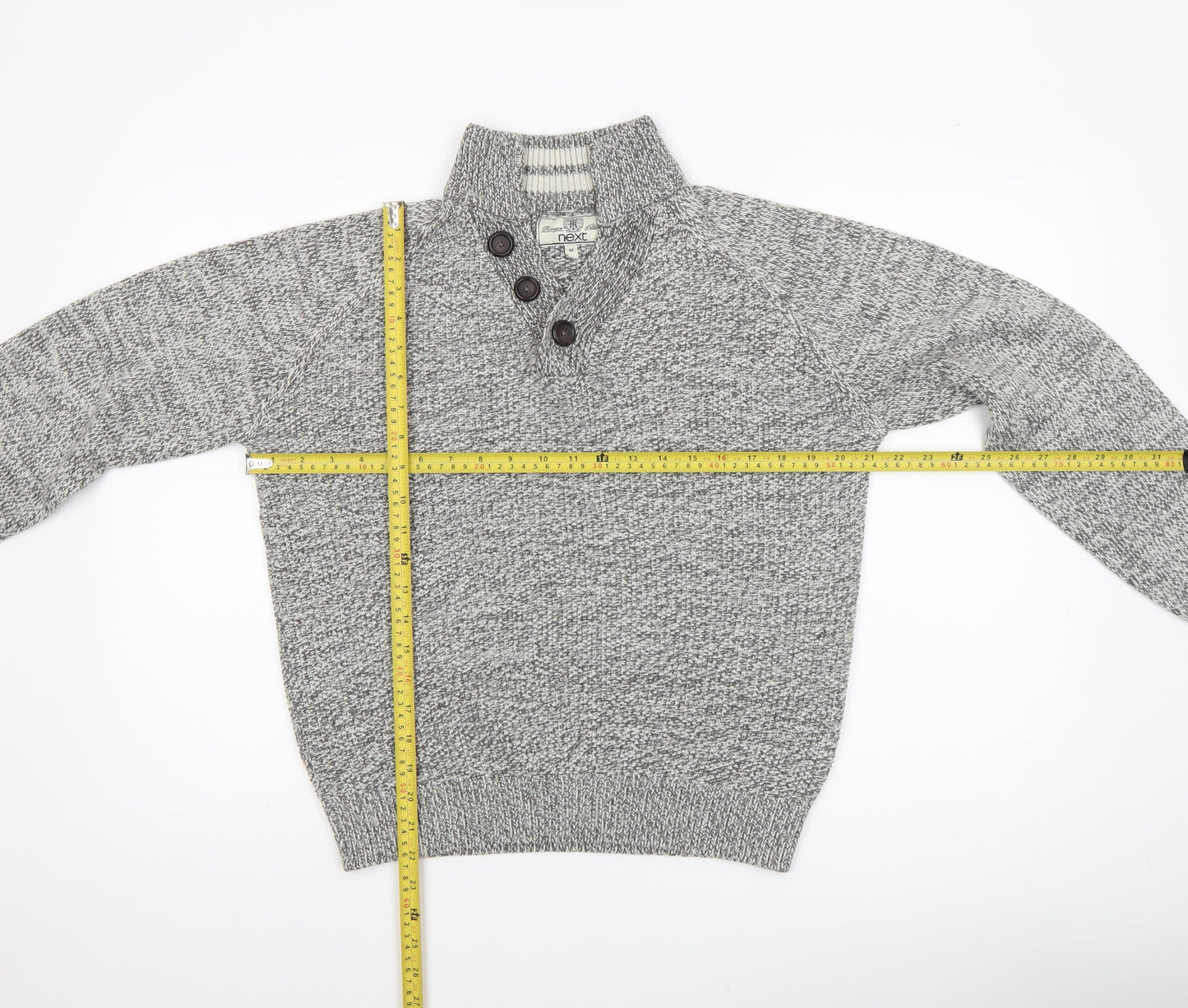 Next Men's Grey Wool Blend Button Henley Jumper Size M