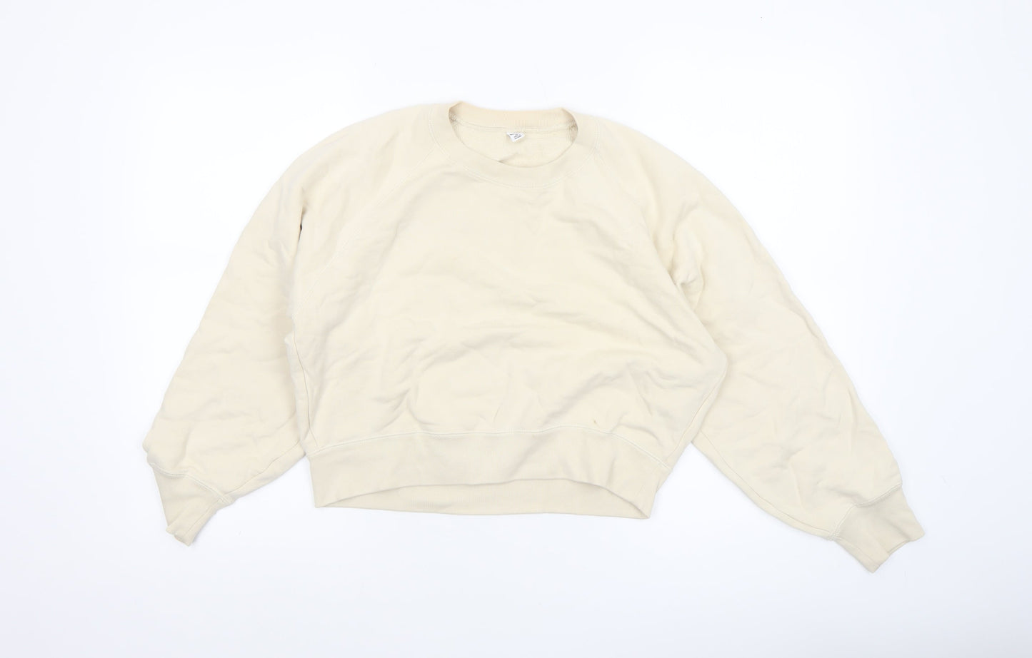 Uniqlo Women Beige Cotton Crew Neck Pullover Sweatshirt XS