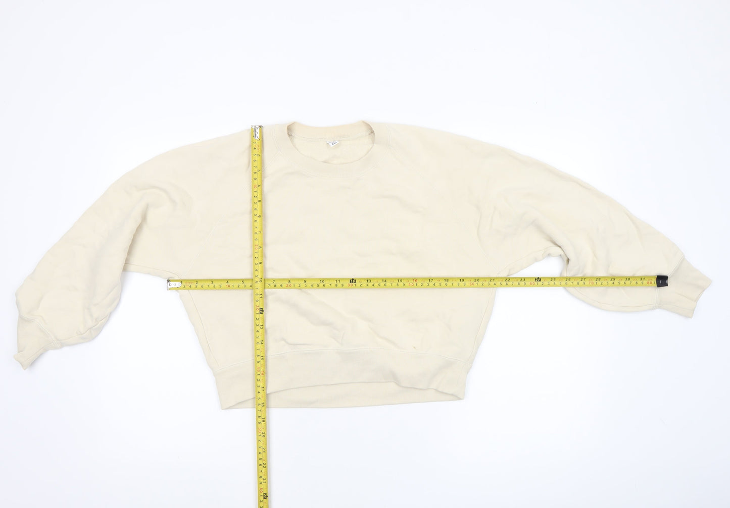 Uniqlo Women Beige Cotton Crew Neck Pullover Sweatshirt XS