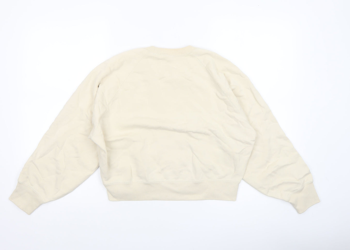 Uniqlo Women Beige Cotton Crew Neck Pullover Sweatshirt XS