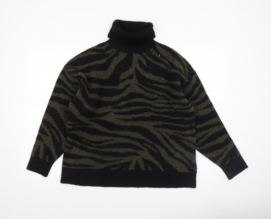 New Look Womens Black Animal Print Roll Neck Jumper Size M