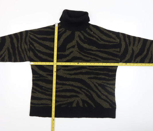 New Look Womens Black Animal Print Roll Neck Jumper Size M